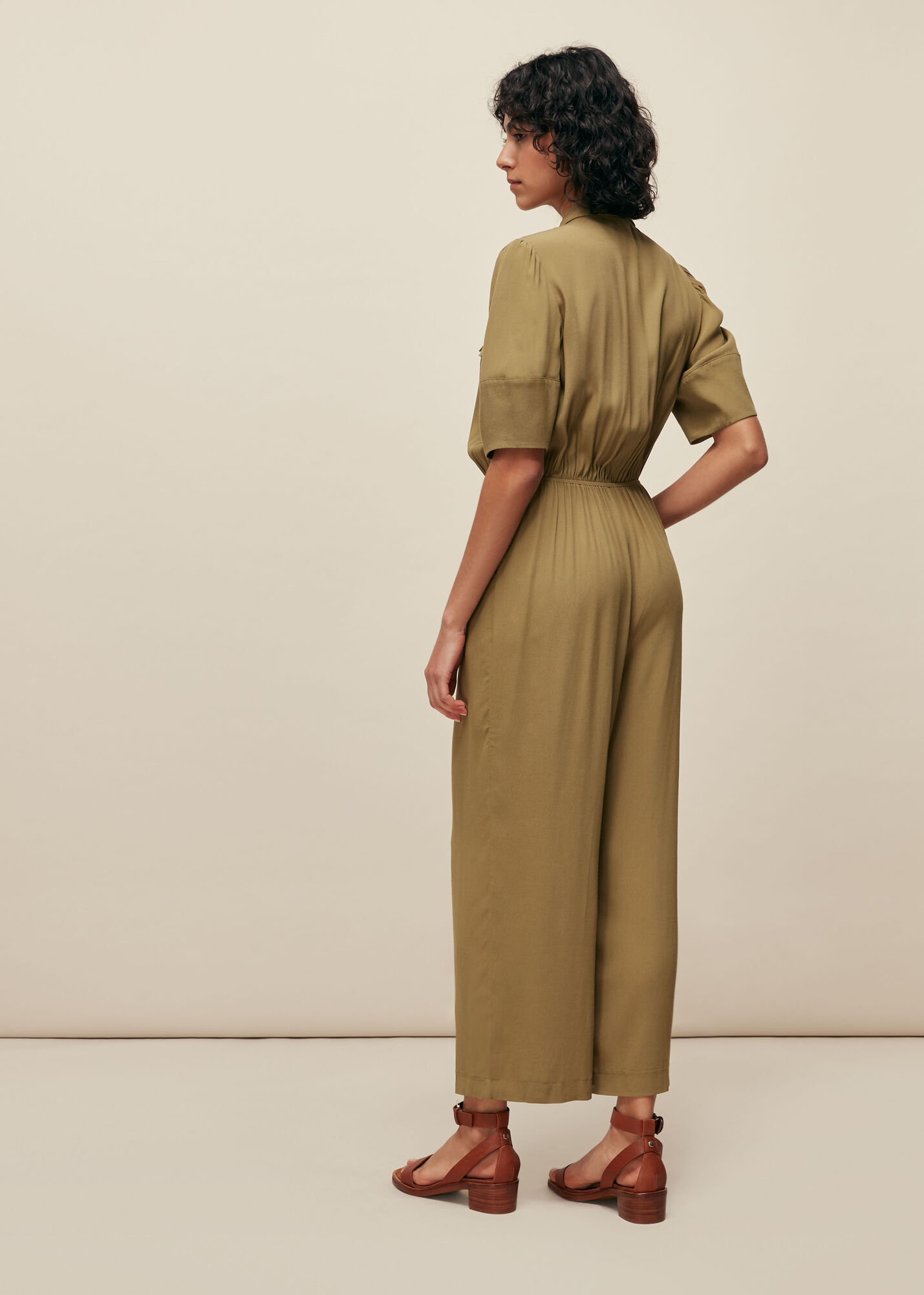 Khaki Hanne Tie Front Jumpsuit WHISTLES