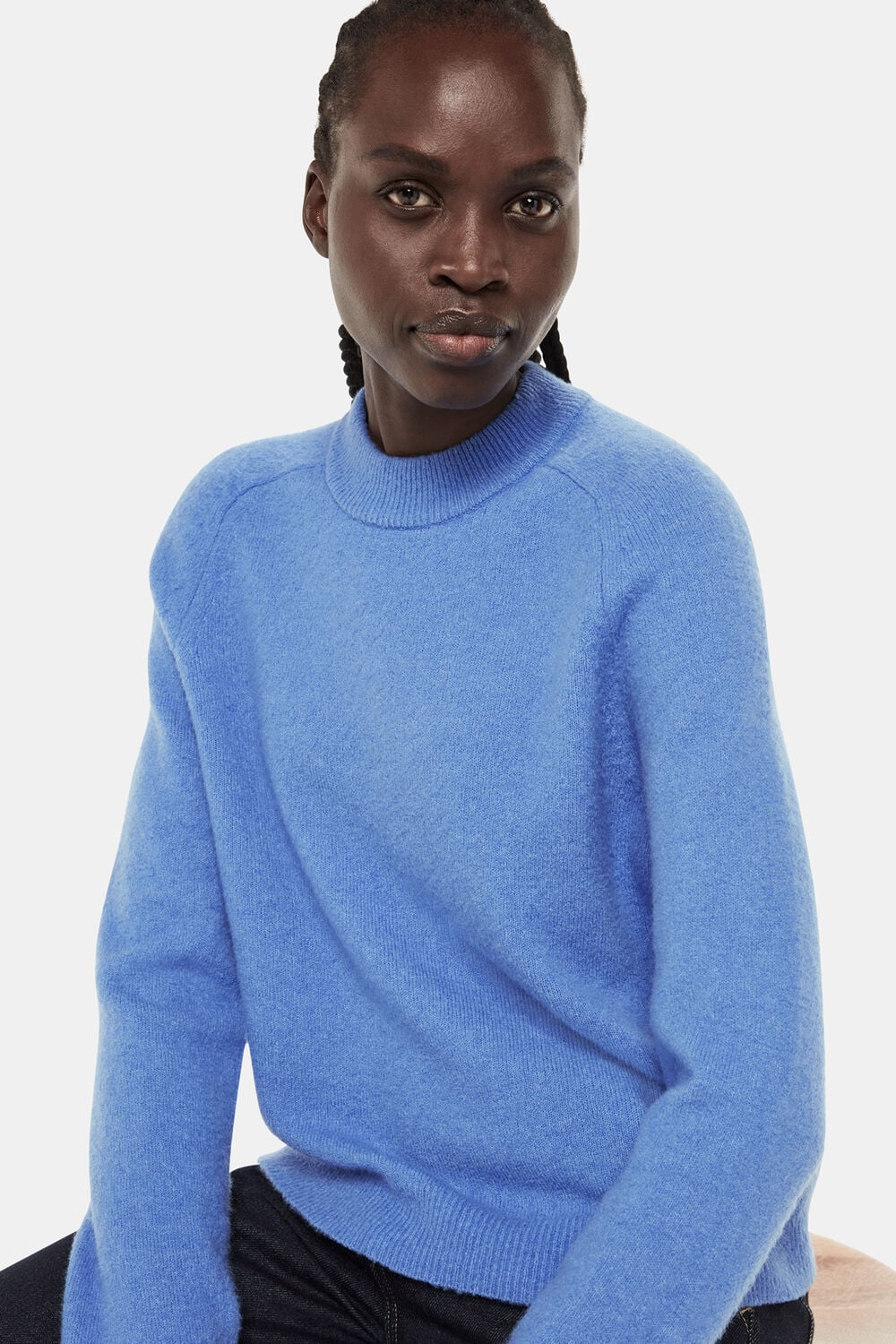 Blue Wool Textured Crew Neck Knit