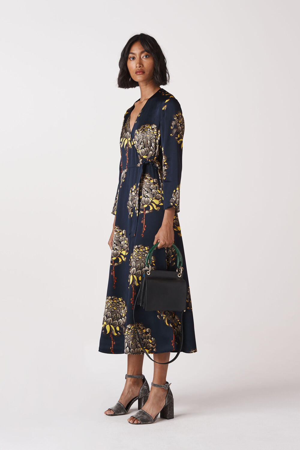 Gabrielle Silk Wrap Dress Navy/Multi