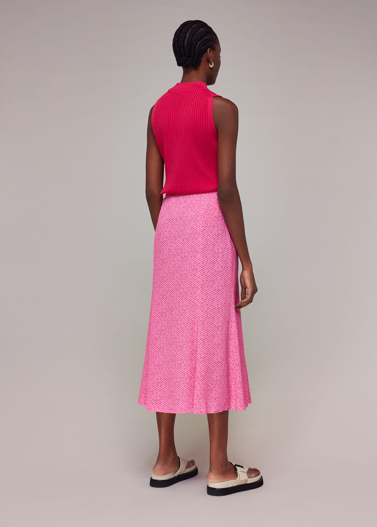 Diagonal Fleck Button Skirt
