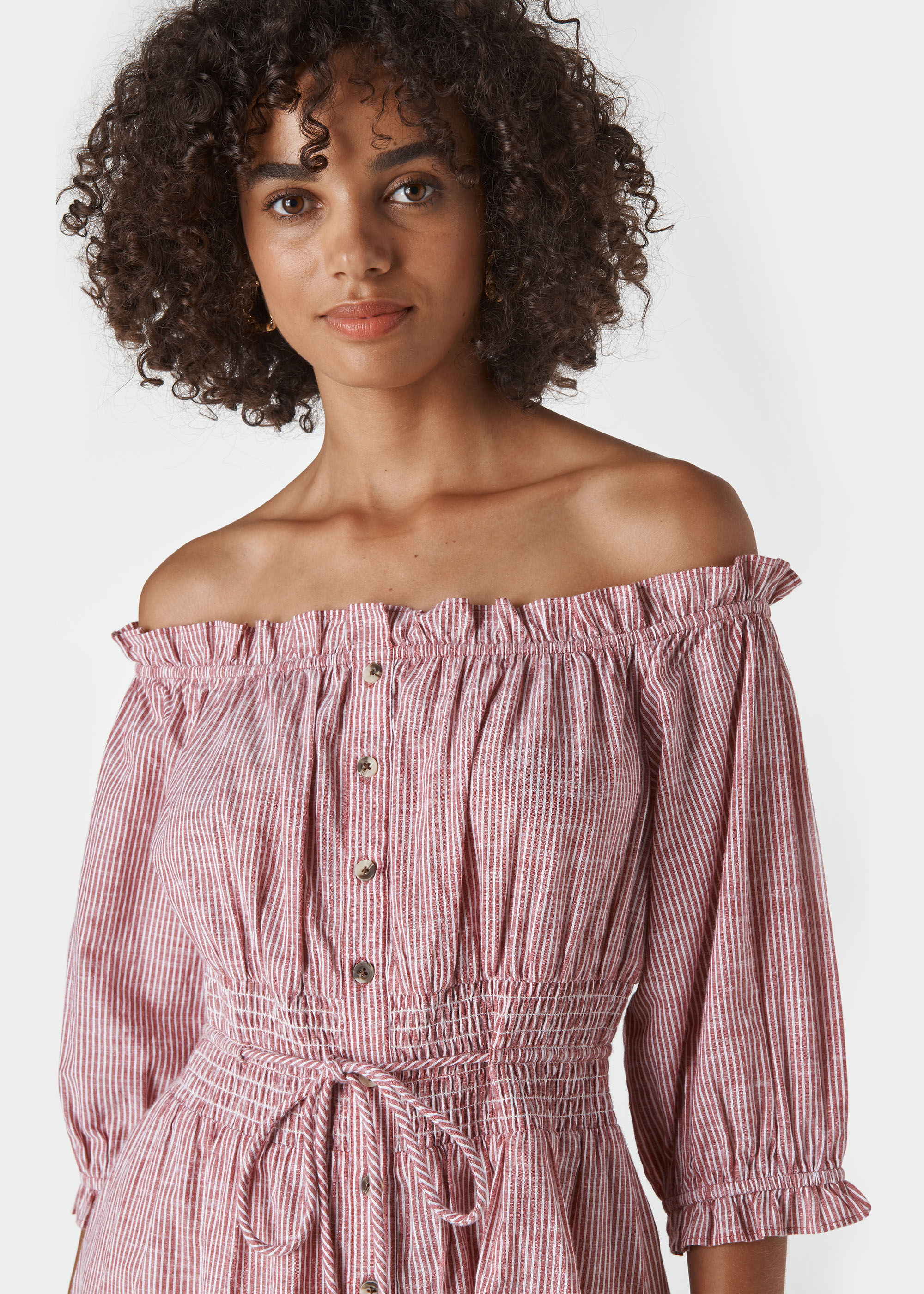 Red Simma Stripe Bardot Dress