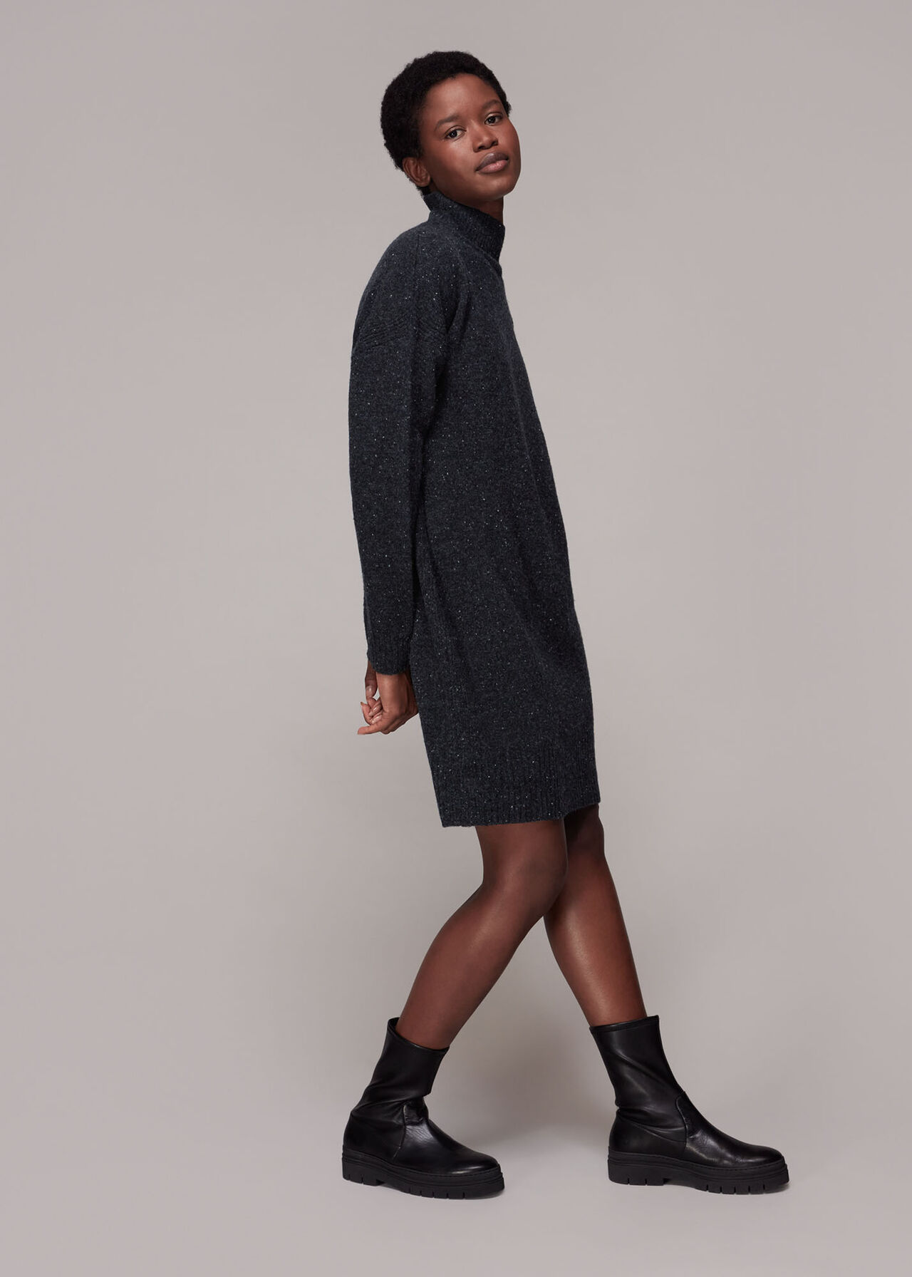 Funnel Neck Knit Dress