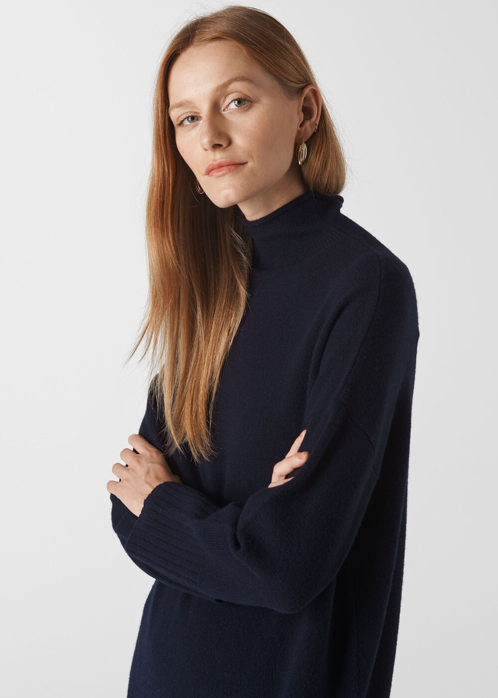 Rib Sleeve Knit Dress Navy