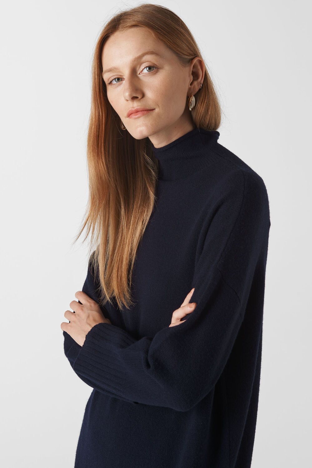 Rib Sleeve Knit Dress Navy