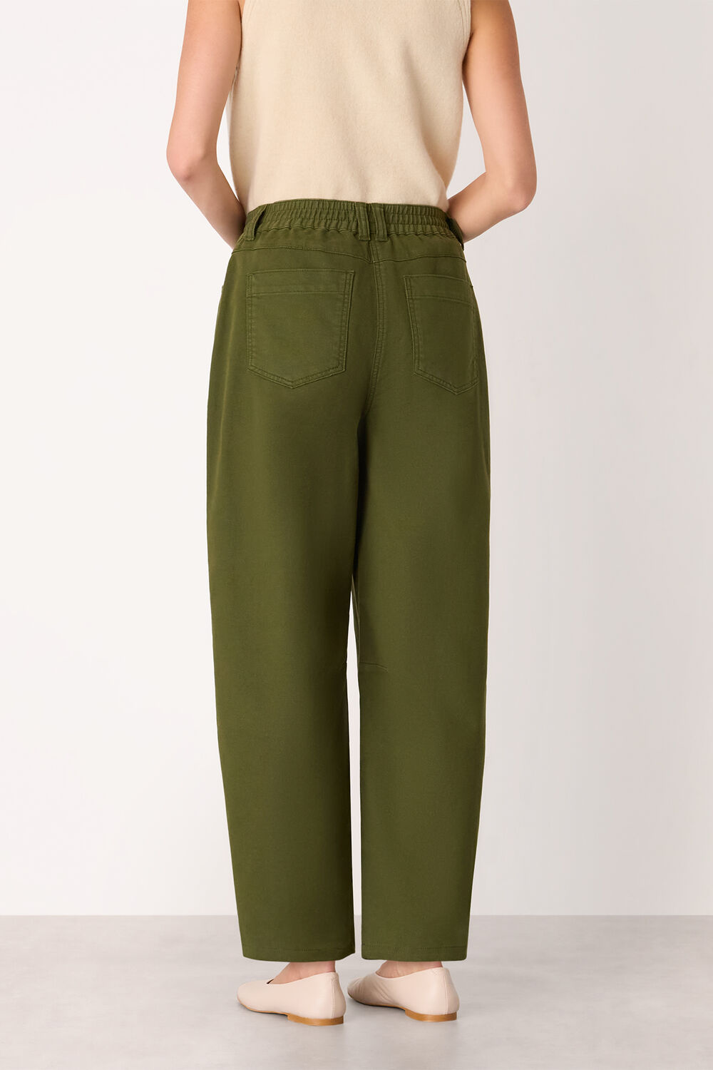 Khaki Casual Cotton Barrel Trouser