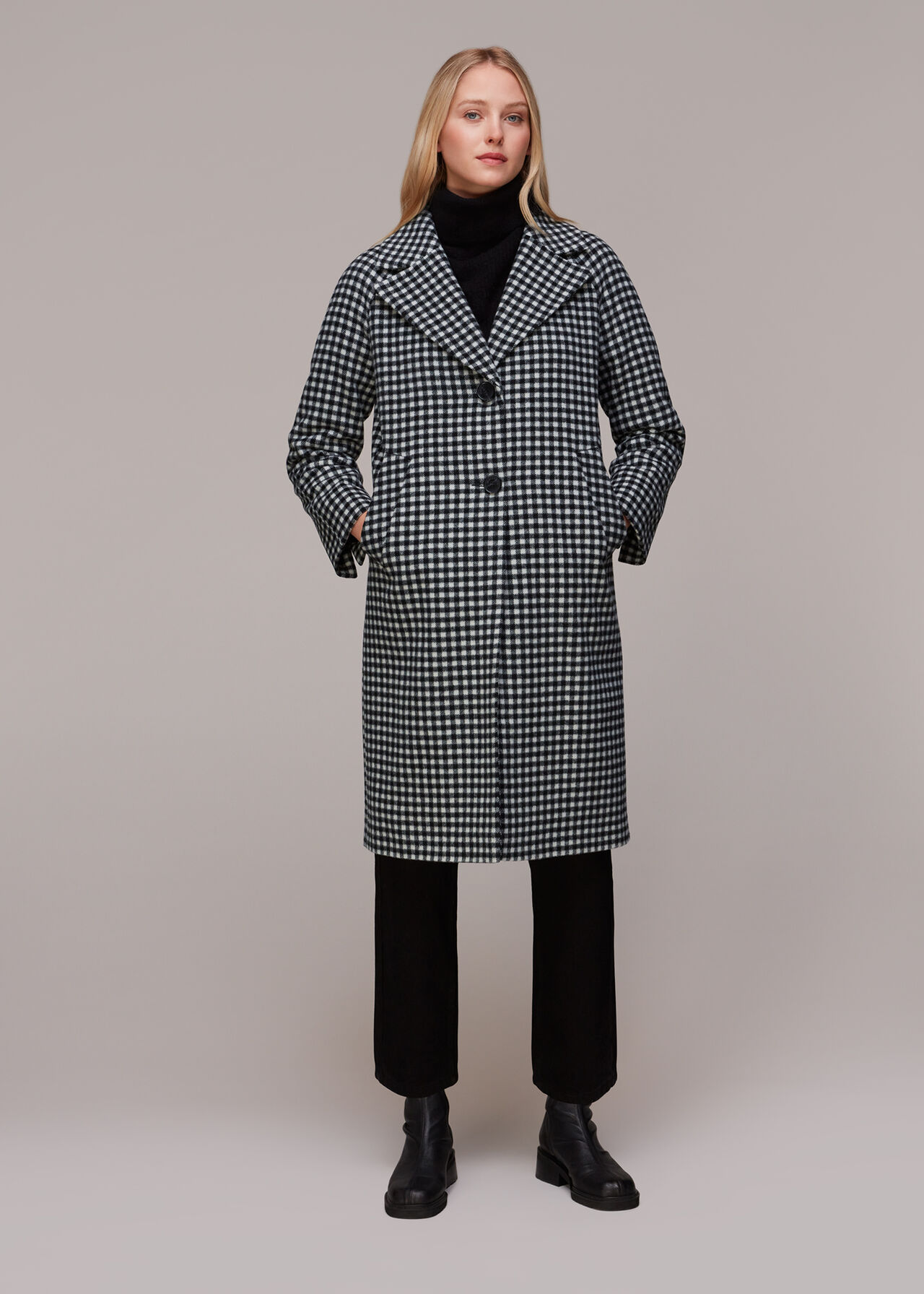 Gingham Wool Cocoon Coat