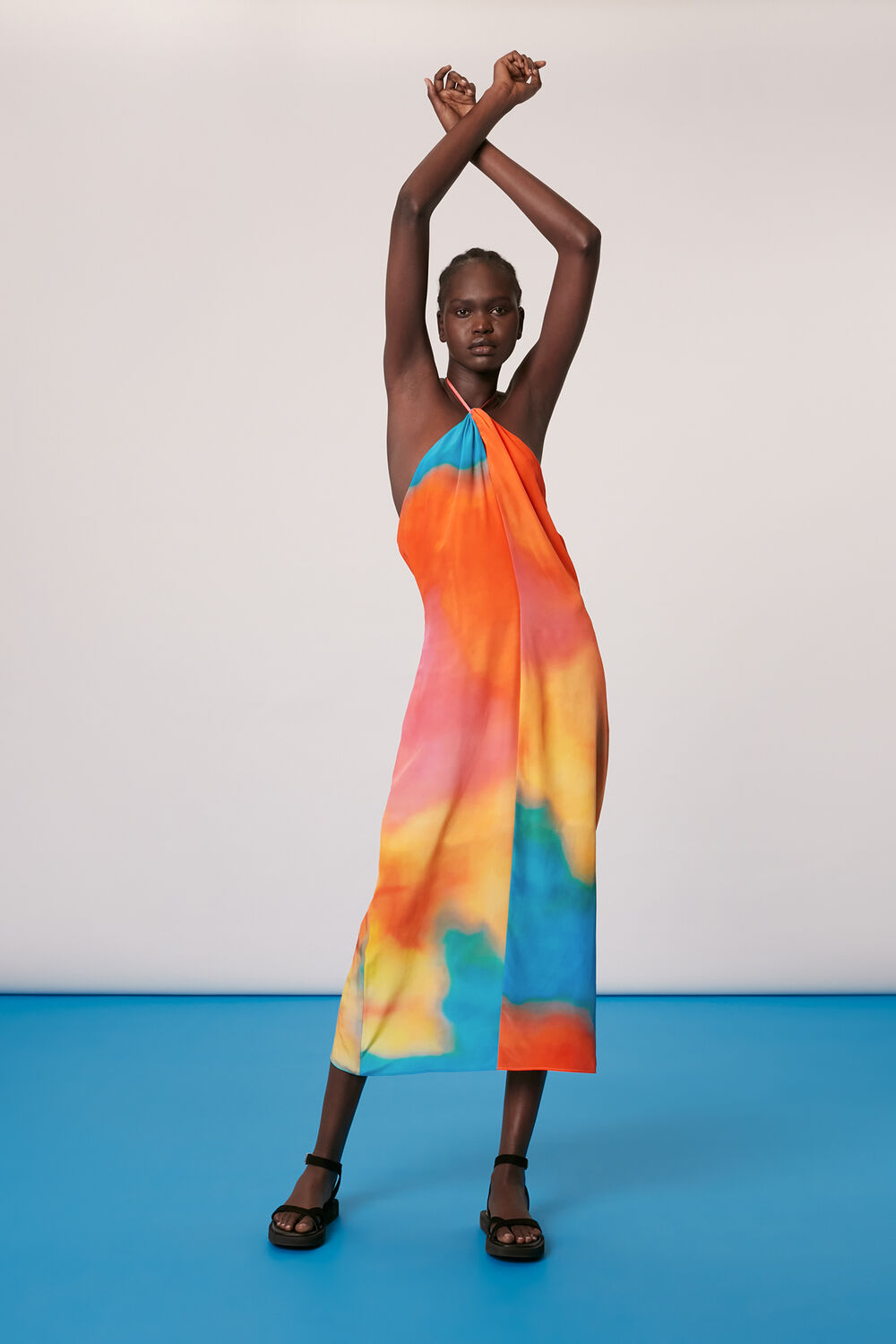 Halterneck Rainbow Silk Dress