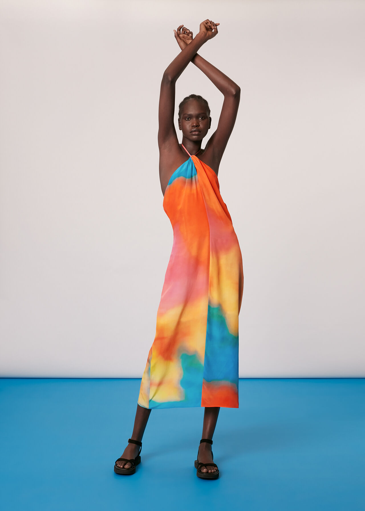 Halterneck Rainbow Silk Dress