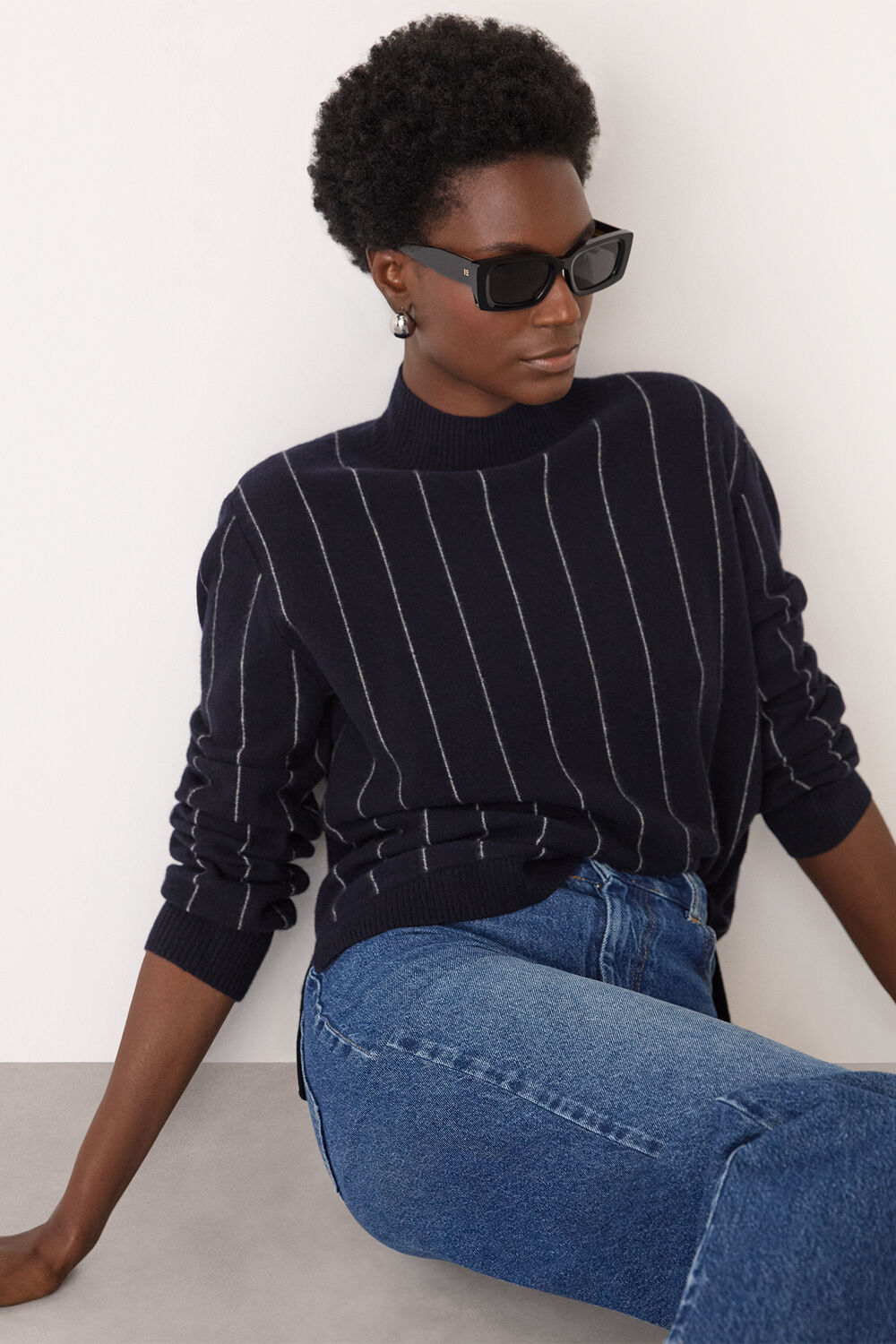 Stripe Wool Funnel Neck Knit