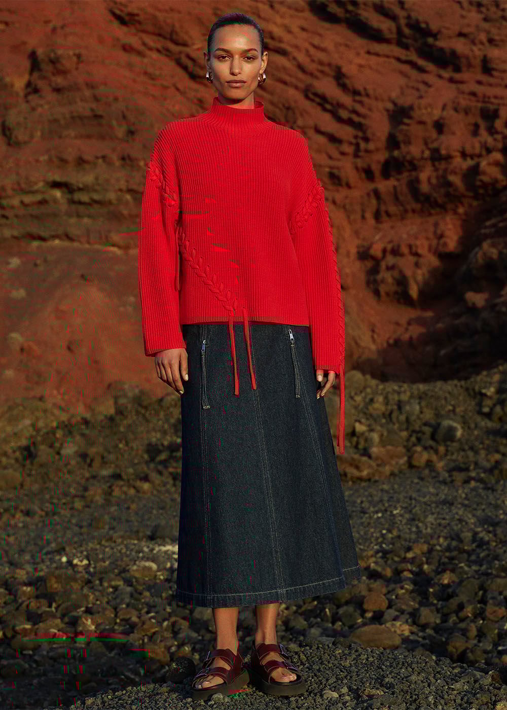 Lacing Detail Rib Sweater