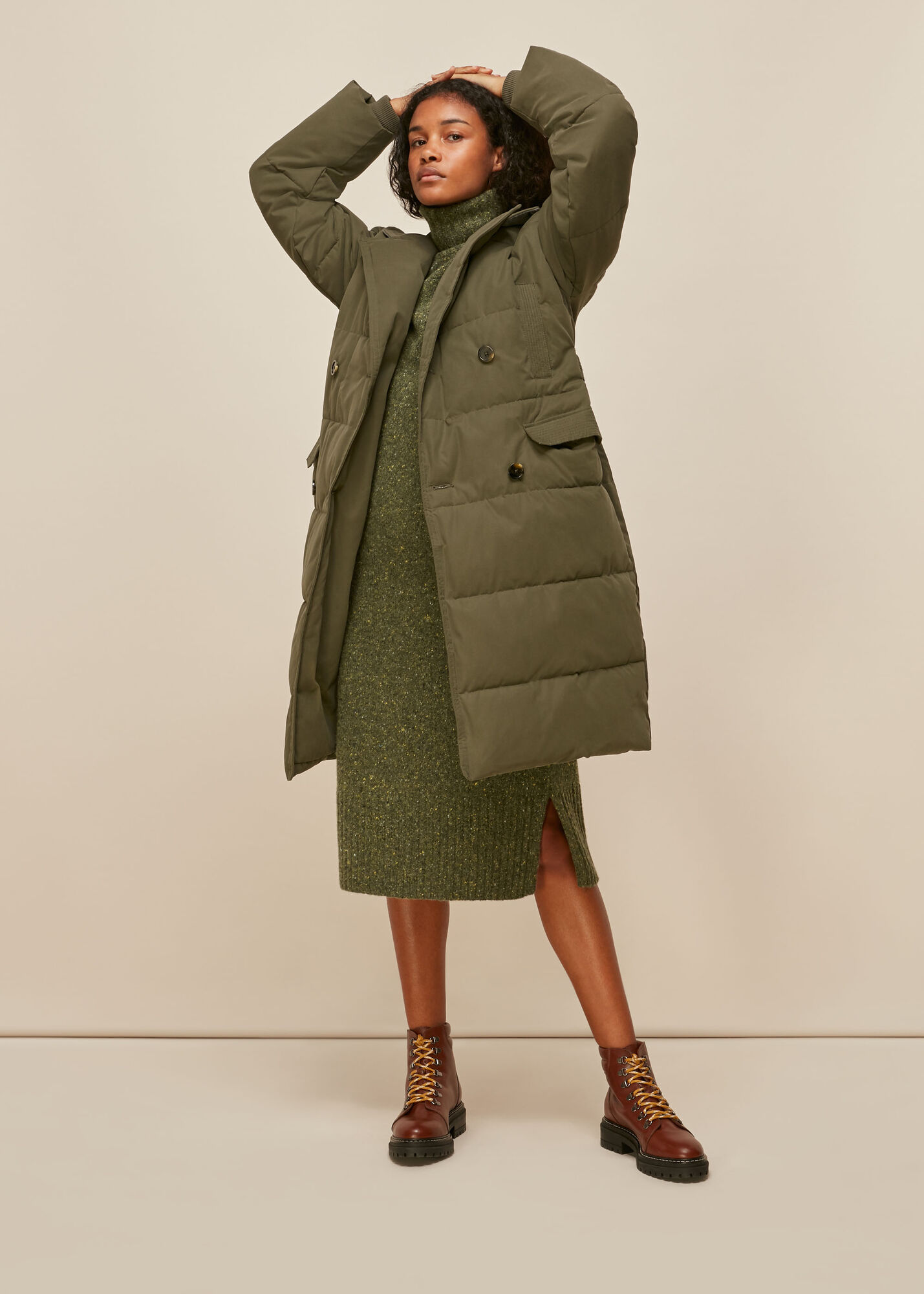 Khaki Trench Puffer Coat WHISTLES