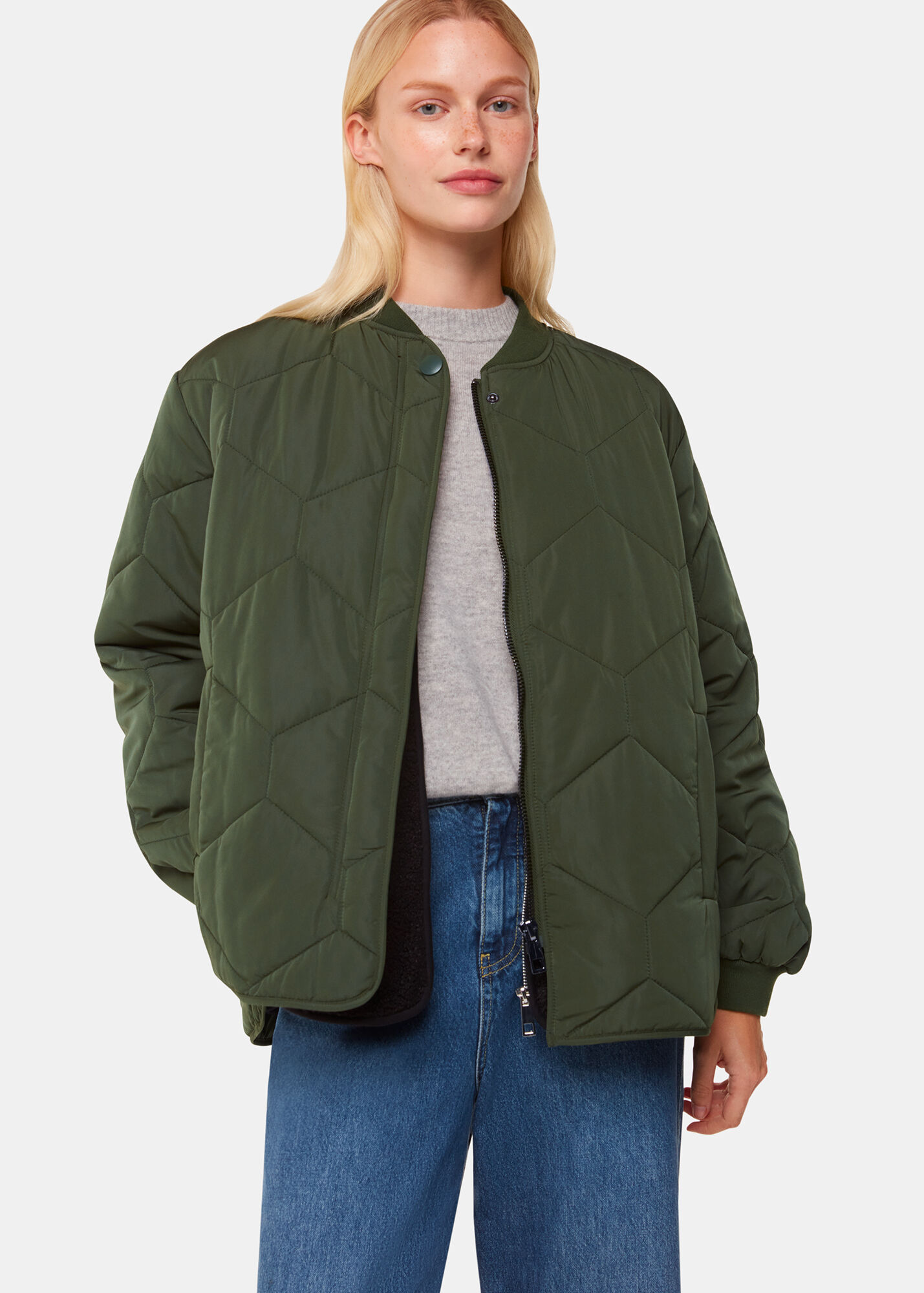 Khaki Ida Short Quilted Coat WHISTLES