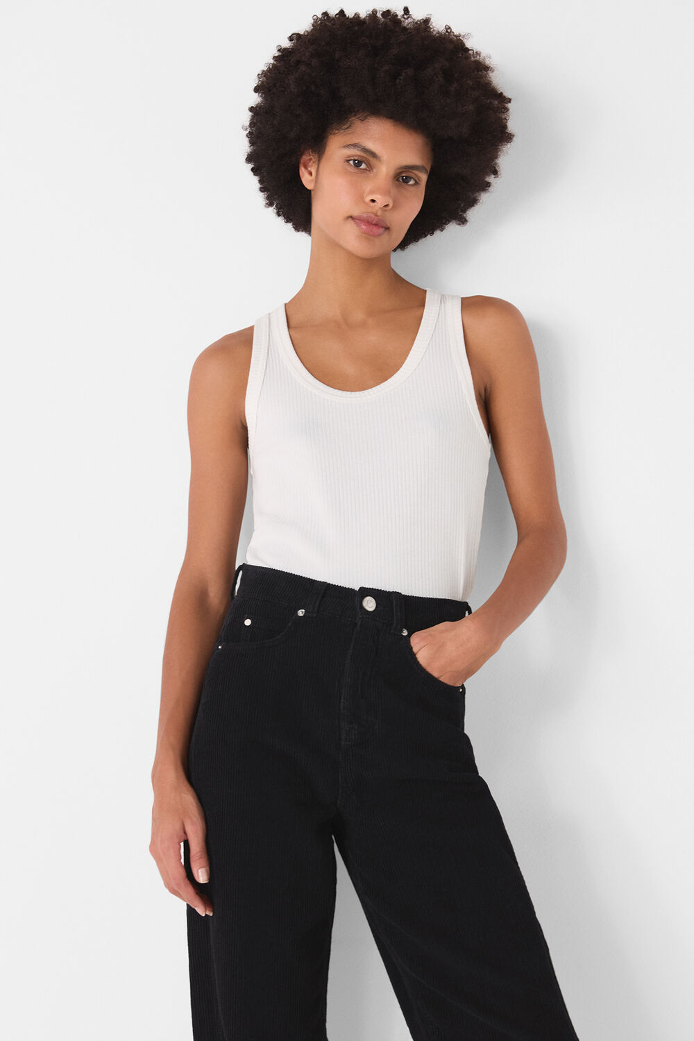 Black High Waist Cord Barrel Jean