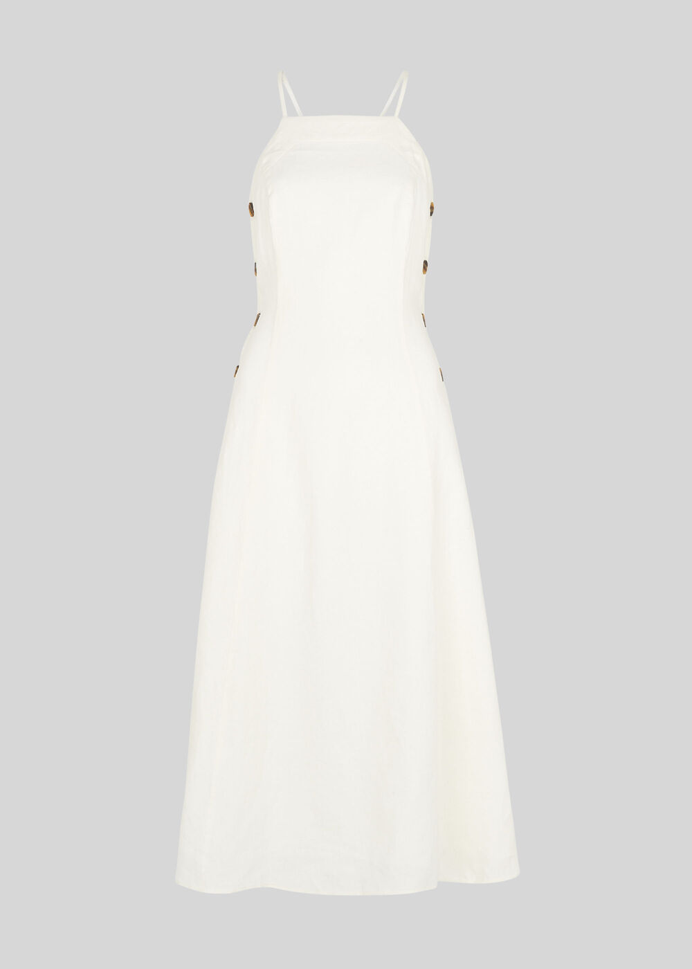 Nina Button Linen Dress White