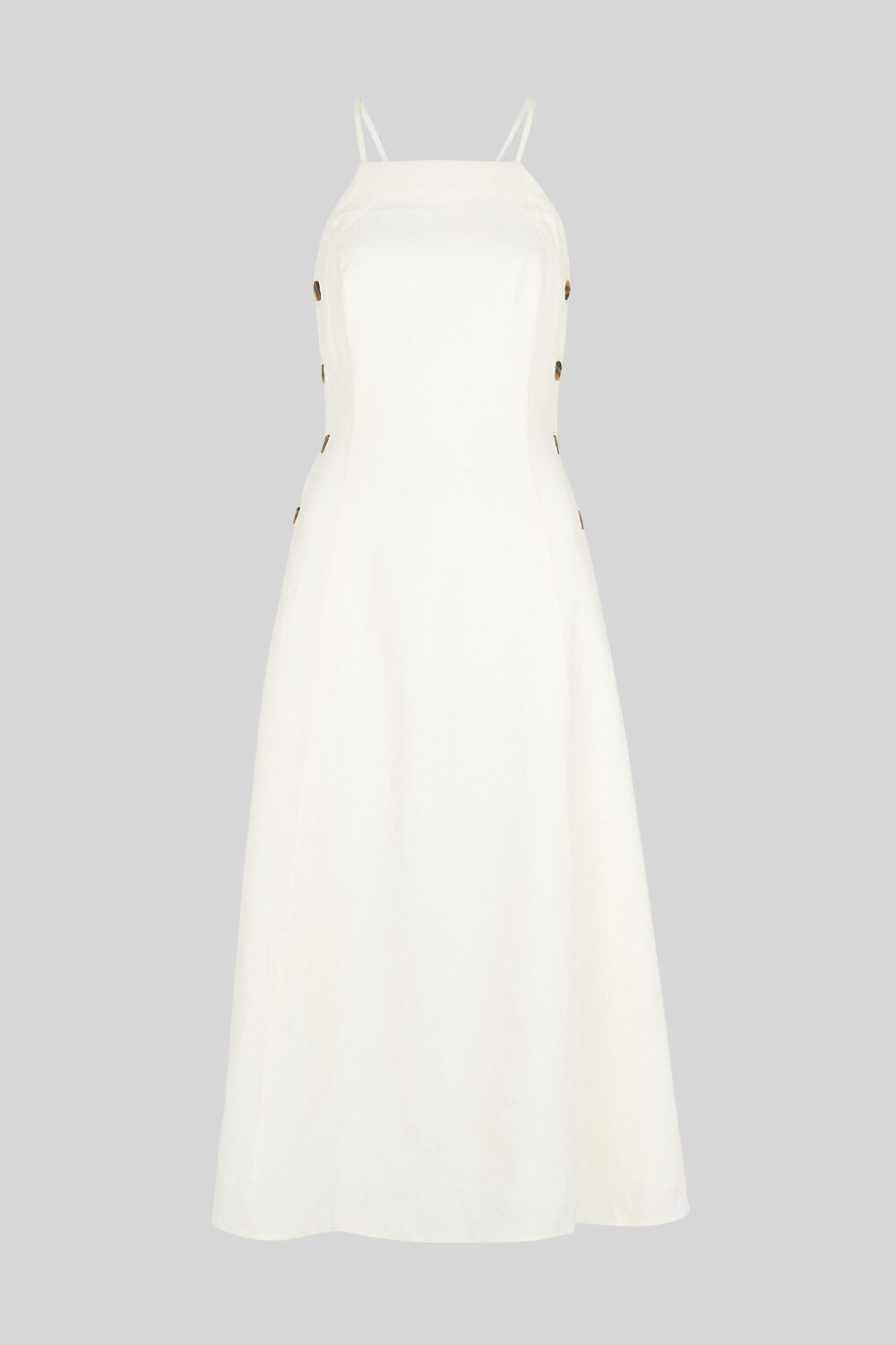 Nina Button Linen Dress White