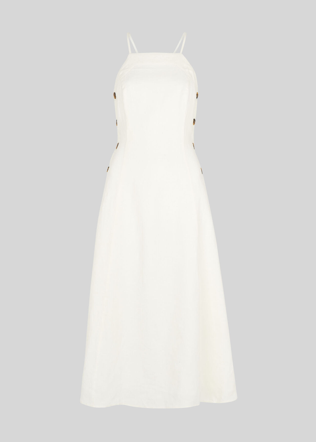 Nina Button Linen Dress White