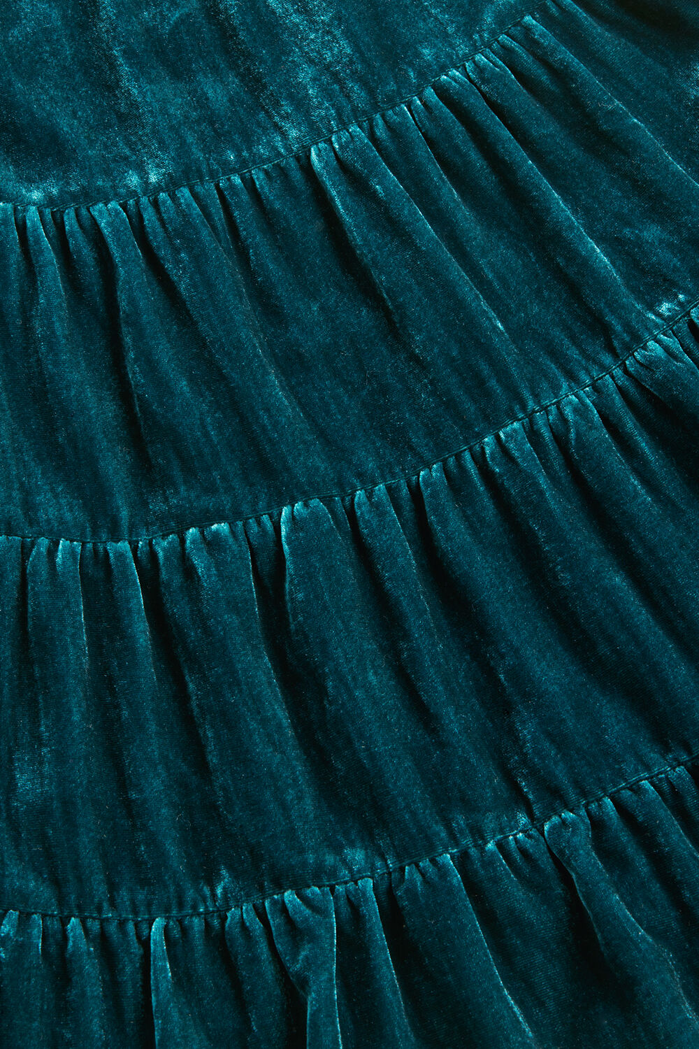 Teal Sawyer Tiered Velvet Dress