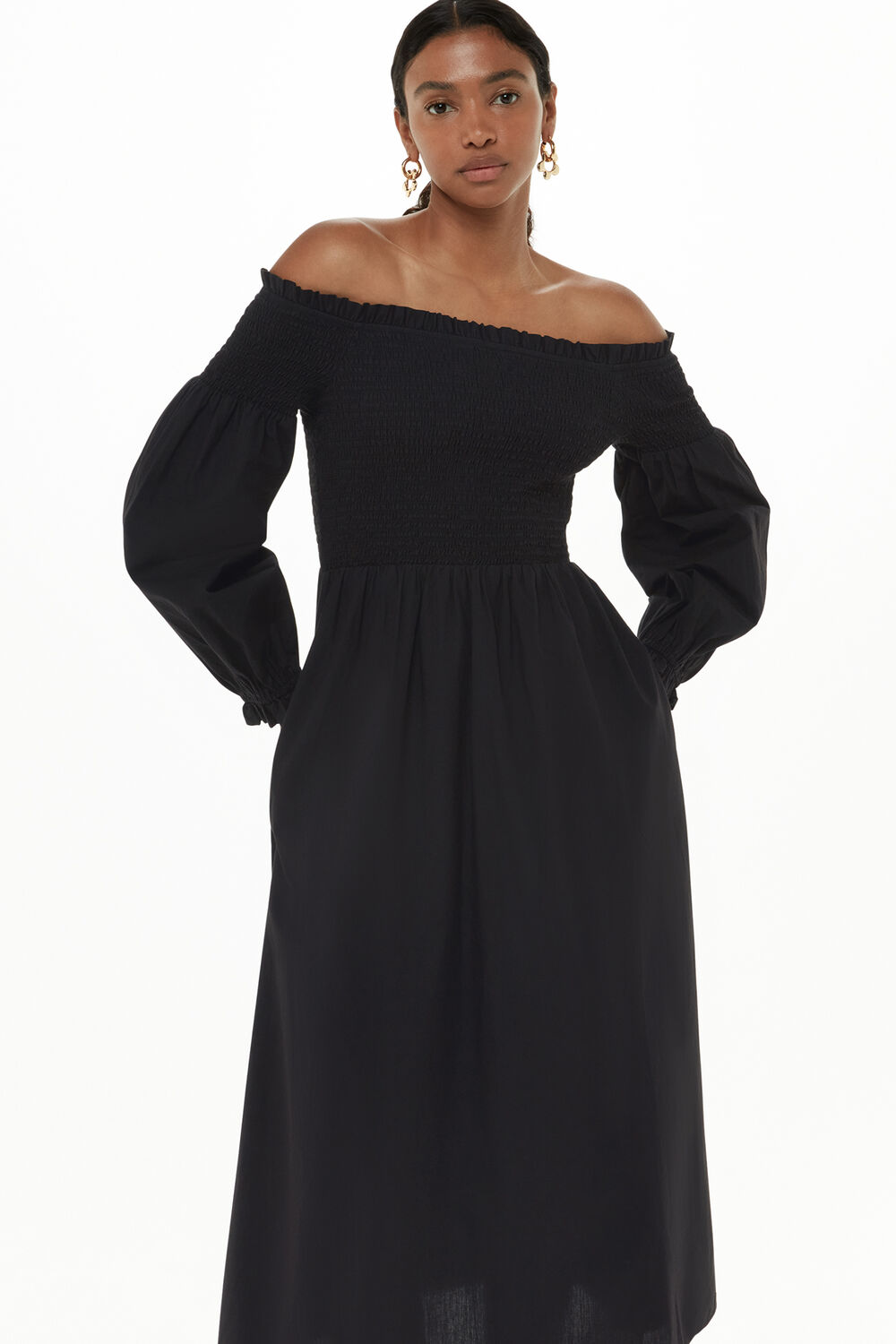 Black Clara Bardot Poplin Dress