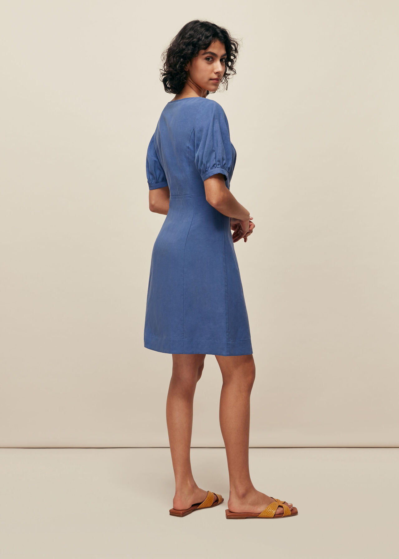 Tara Scoop Linen Mix Dress Blue