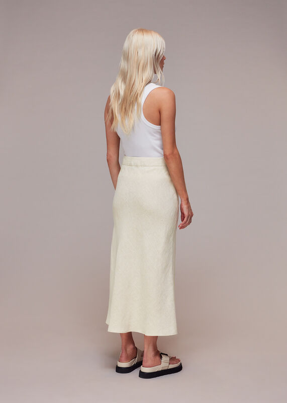 Oatmeal Petite Linen Side Button Skirt