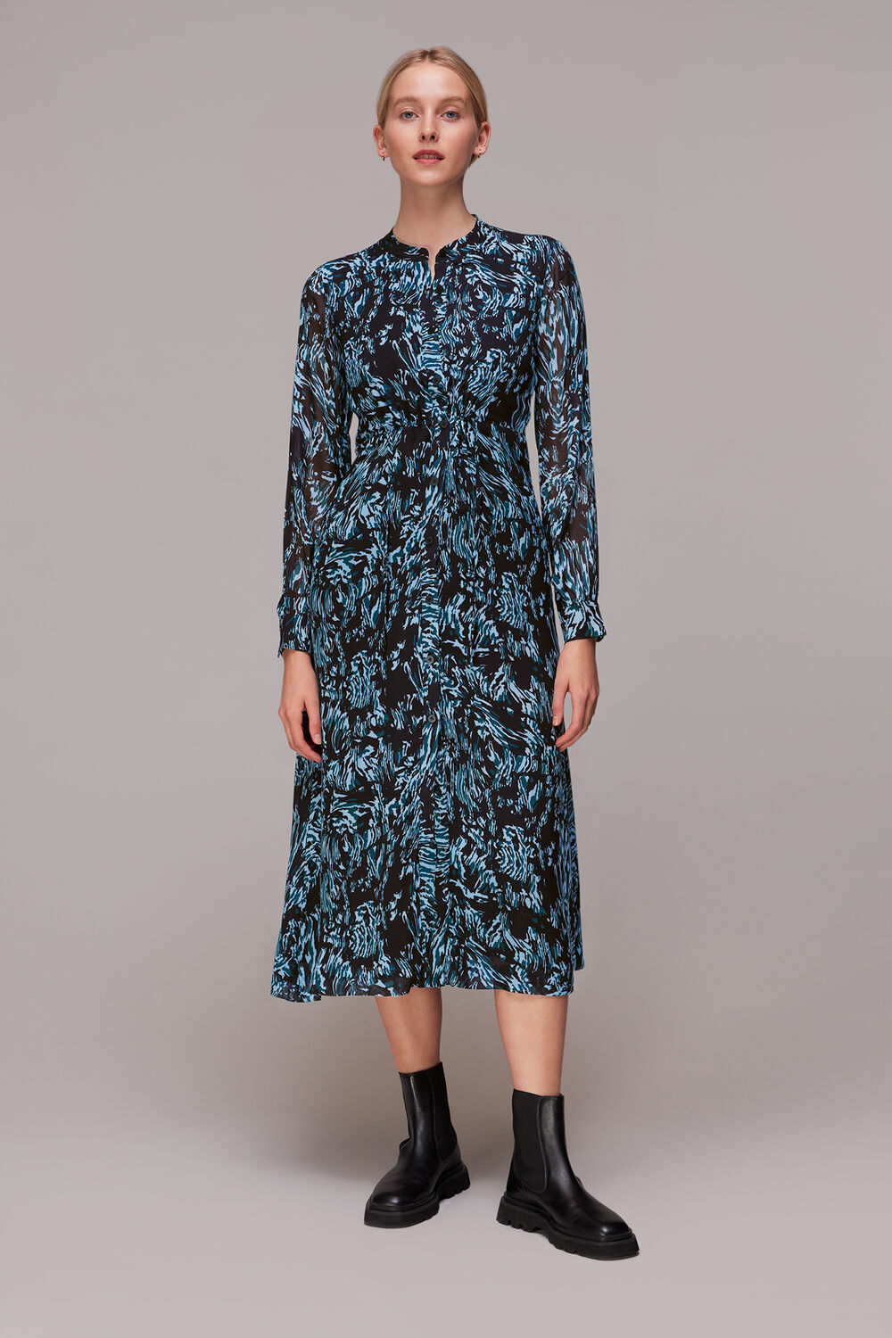 Blue Wood Tiger Print Midi Dress