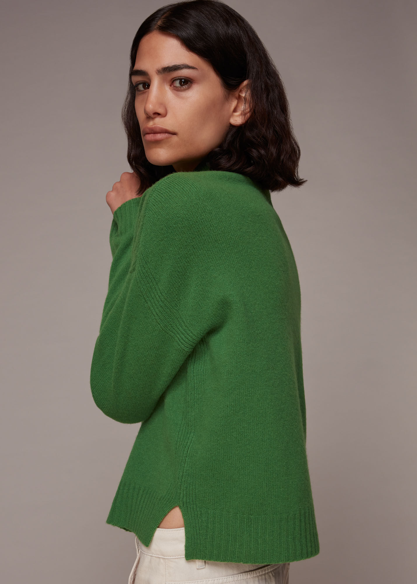 Green Wool Split Funnel Neck Jumper WHISTLES