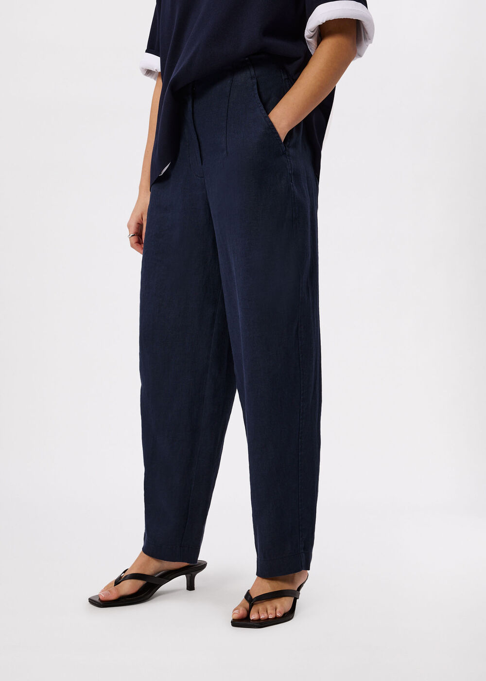 Petite Linen Barrel Leg Trouser