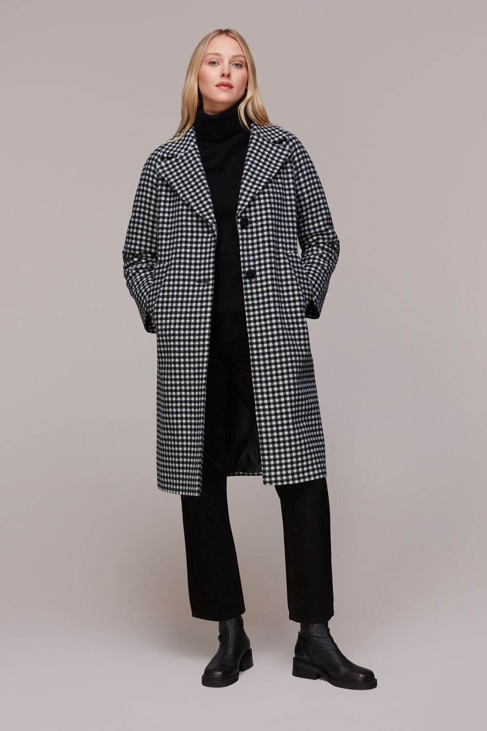 Gingham Wool Cocoon Coat