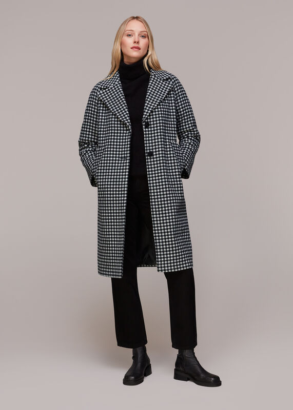 Gingham Wool Cocoon Coat