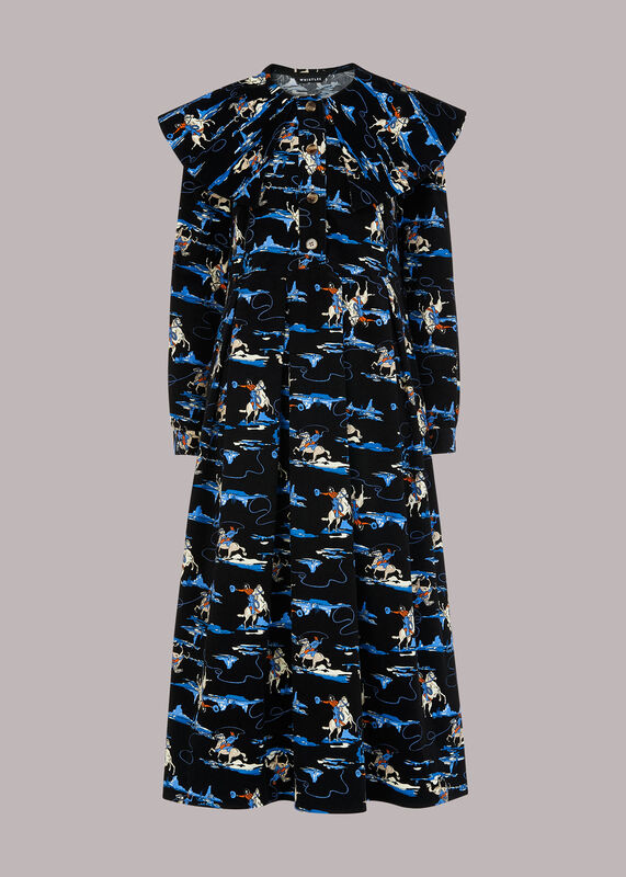 Multicolour Cowboy Print Cord Collar Dress