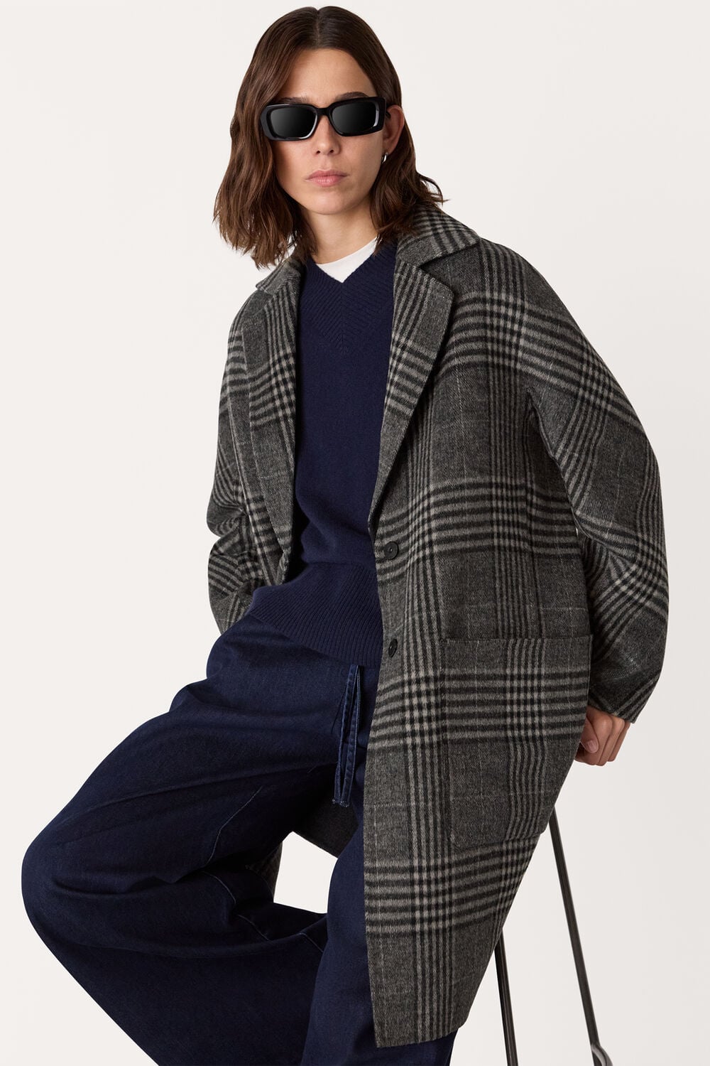 Grey Cassie Double Face Check Coat
