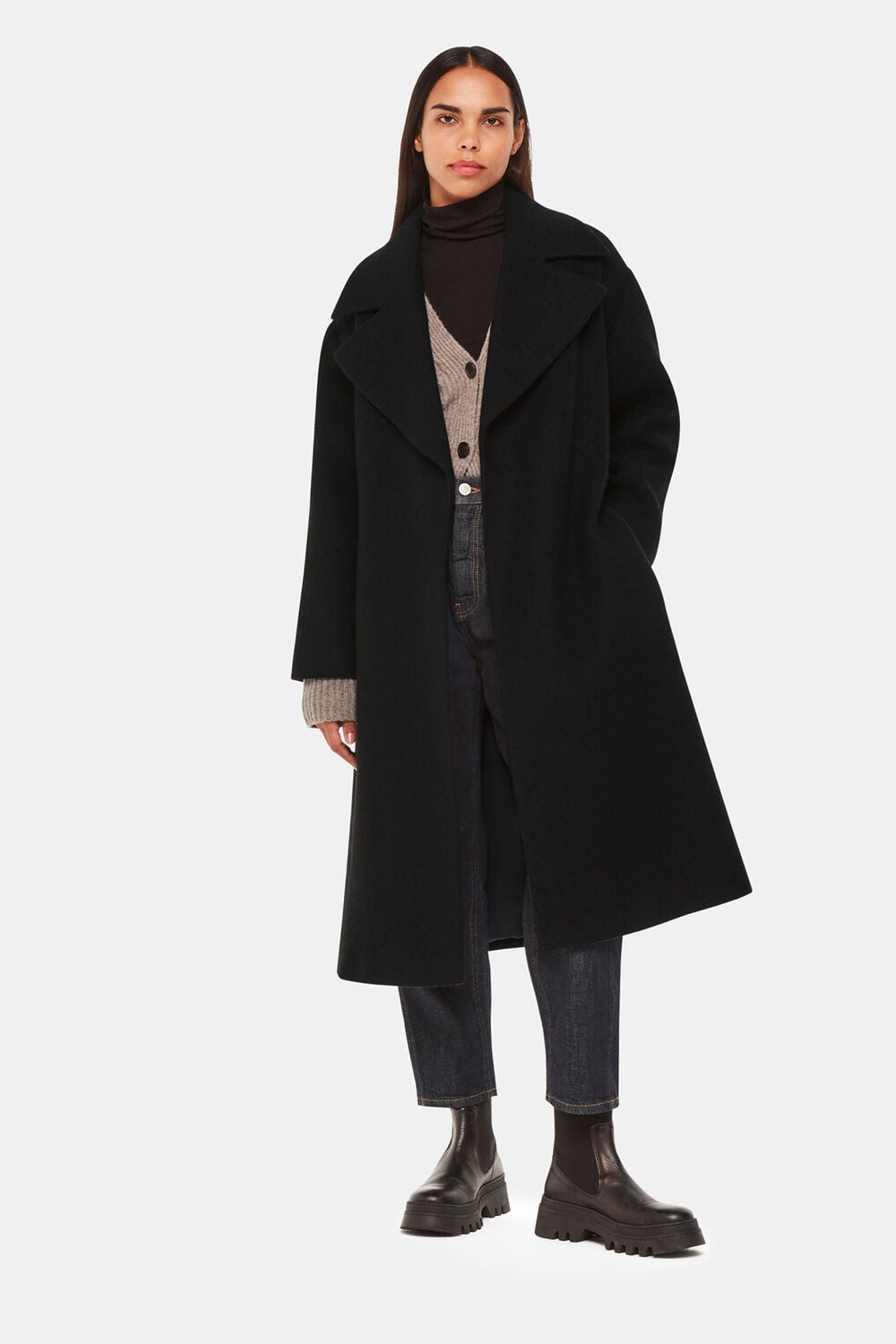 Black Lorna Wrap Wool Coat