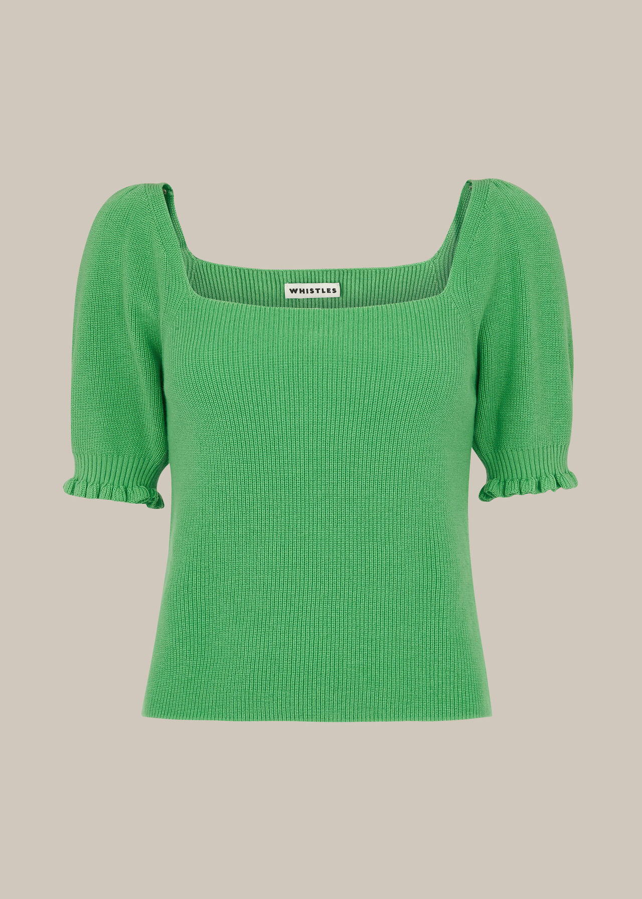 Square Neck Frill Knit Green