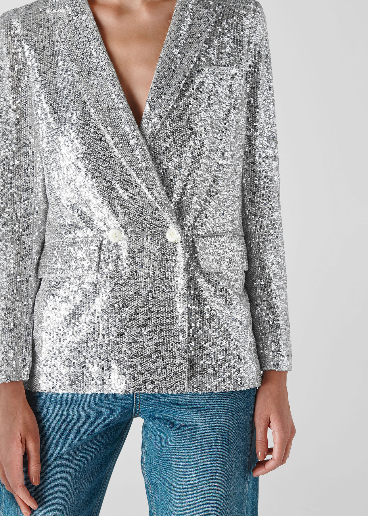 Silver Sequin Double Breasted Blazer | WHISTLES | Whistles