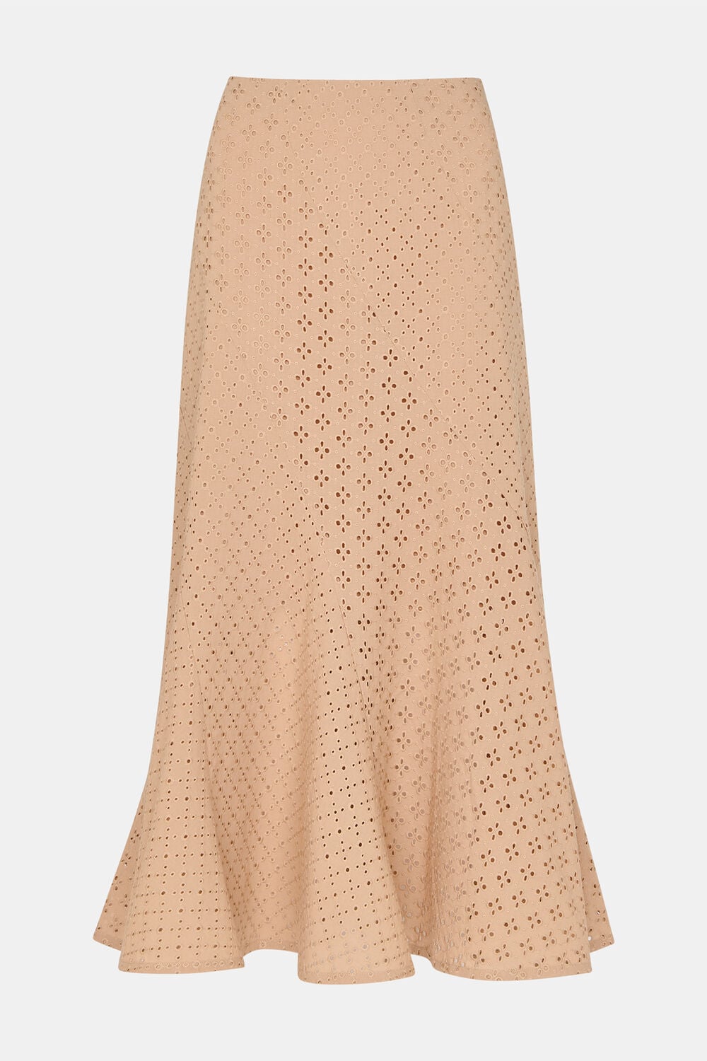 Camel Cotton Broderie Midi Skirt