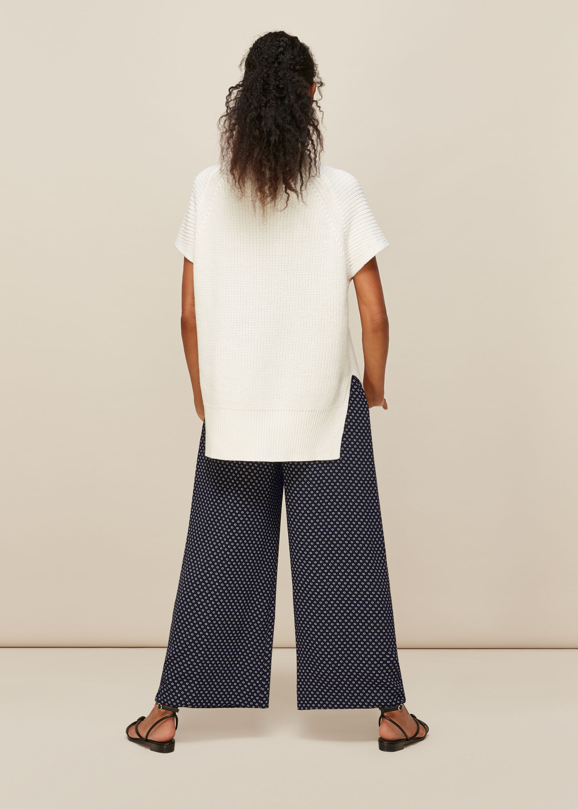 Navy/Multi Circle Spot Crepe Trouser 