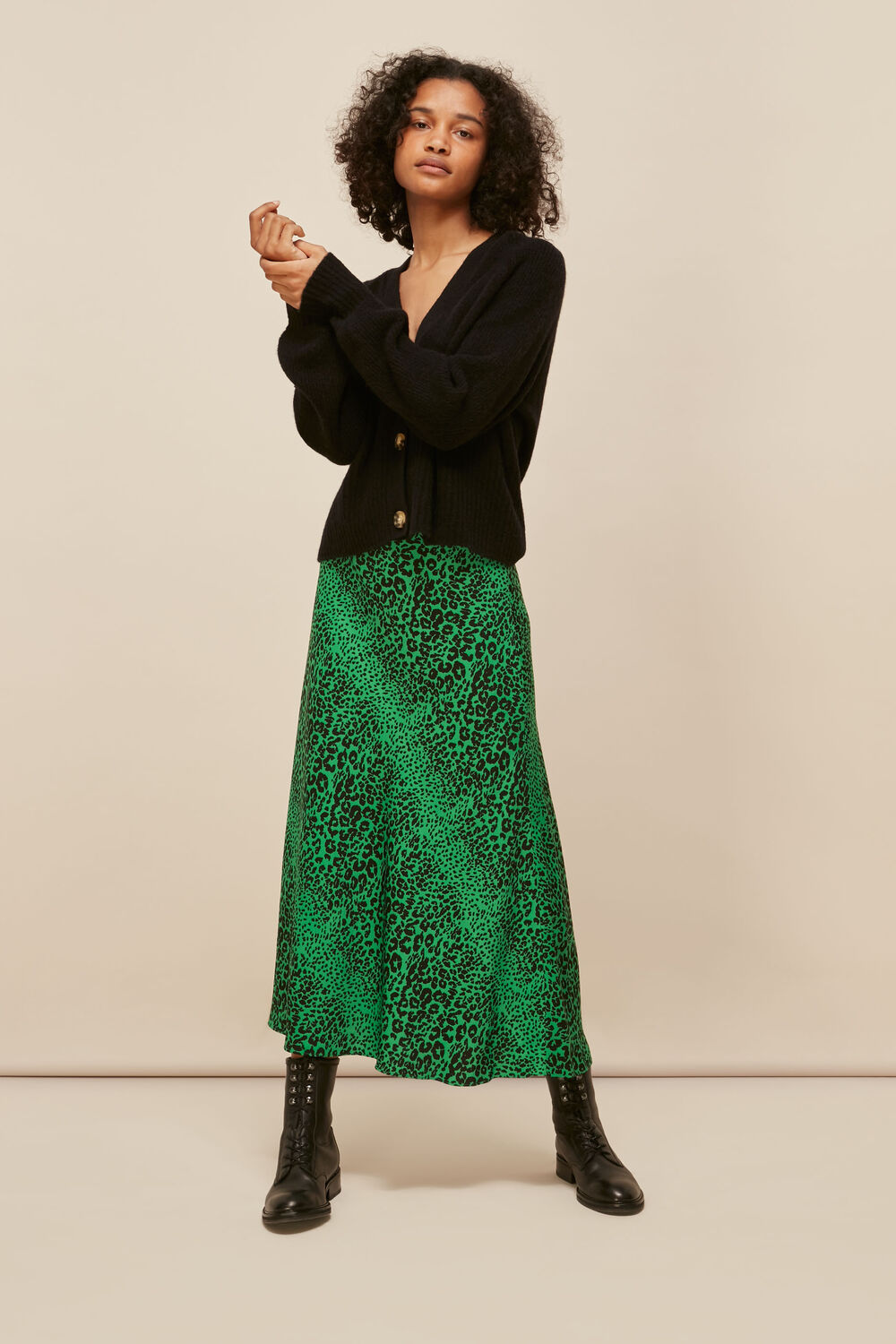 Green Speckled Animal Bias Cut Skirt