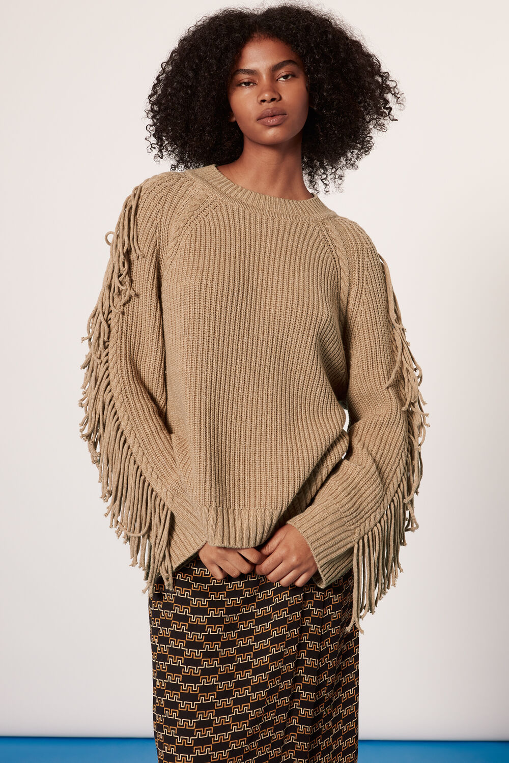 Fringe Sleeve Cable Sweater