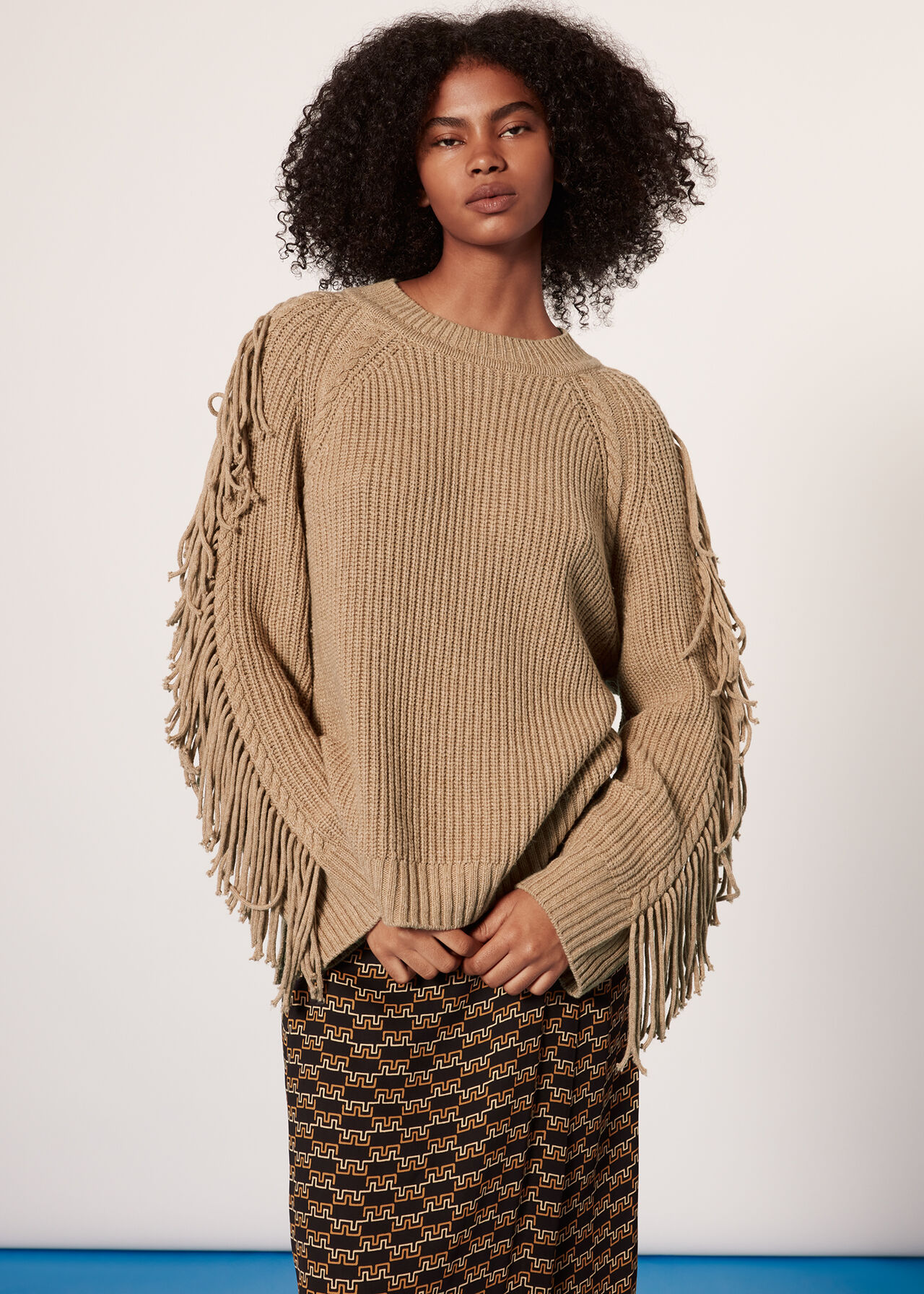 Fringe Sleeve Cable Sweater