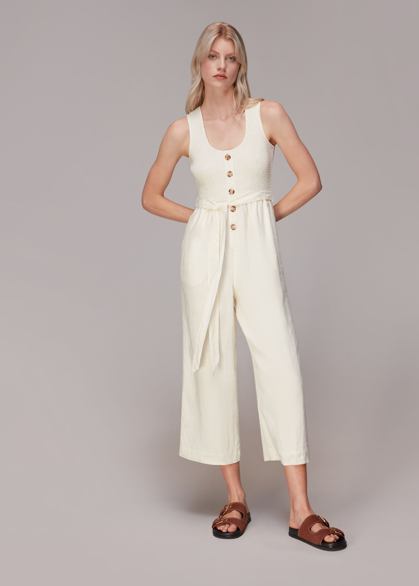 Ivory Shirred Linen Jumpsuit WHISTLES