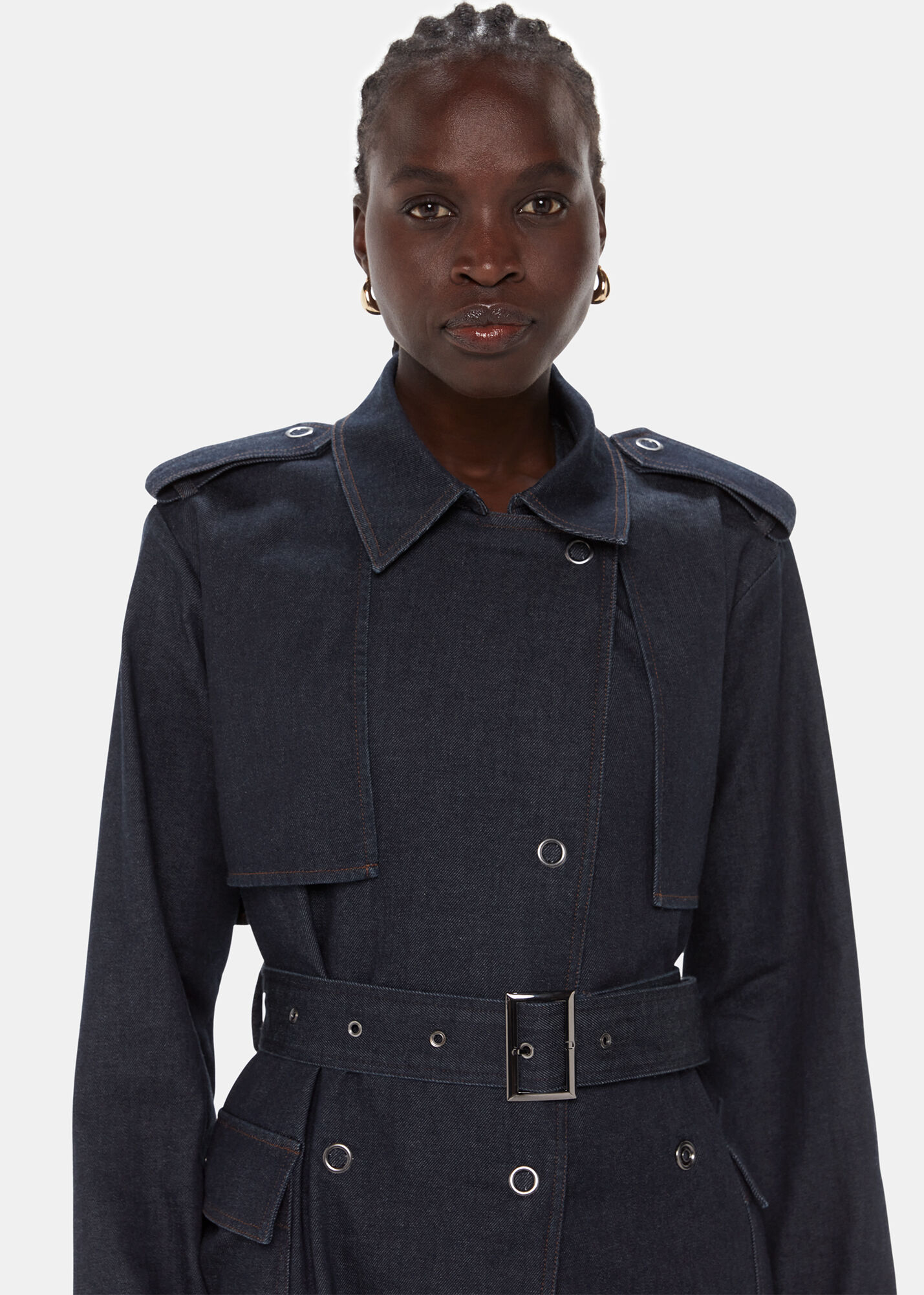 Black denim trench on sale coat