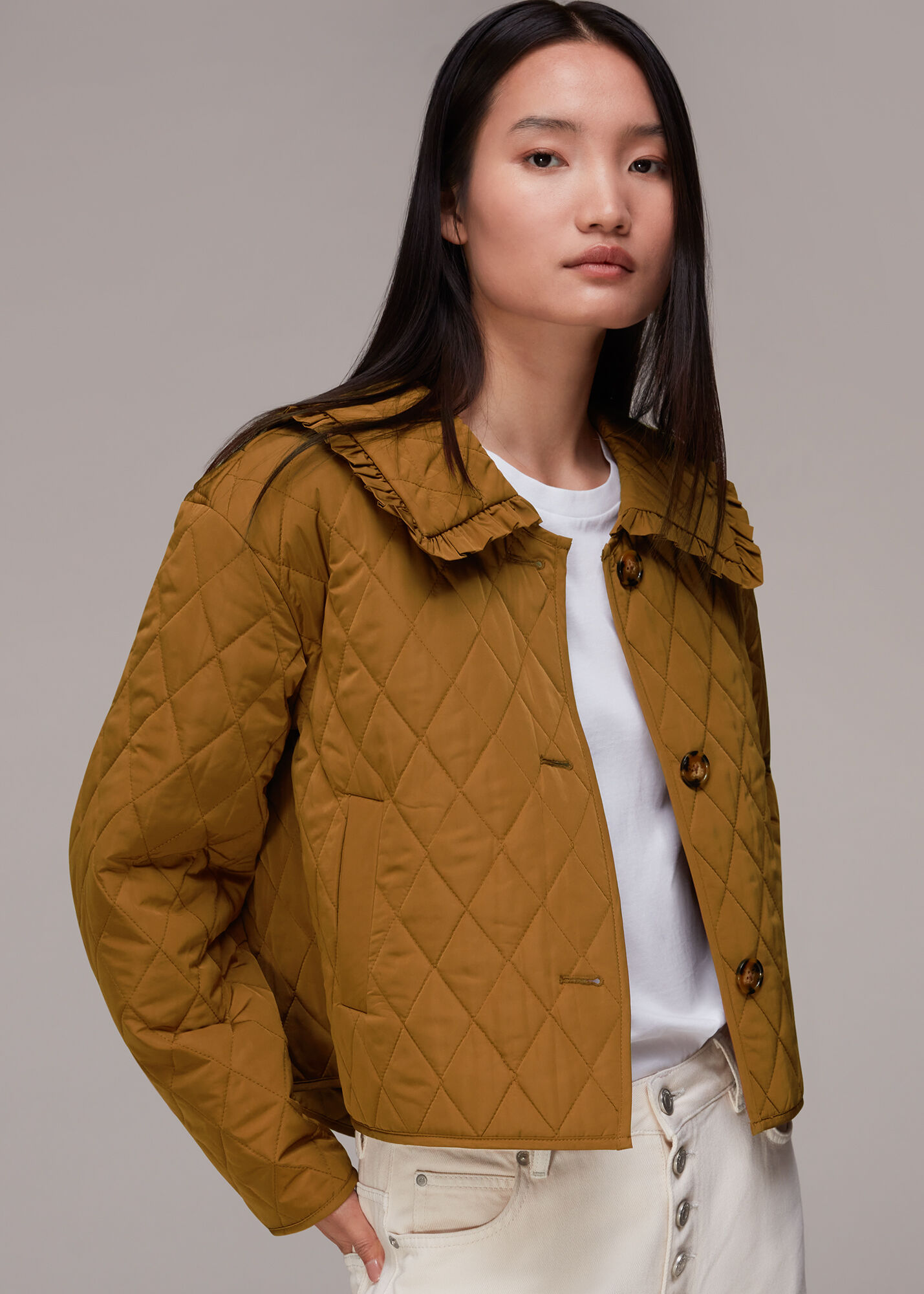 Tobacco Collar Detail Quilted Jacket WHISTLES Whistles UK