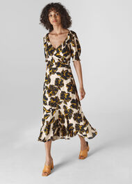 Tropical Flower Silk Dress White/Multi