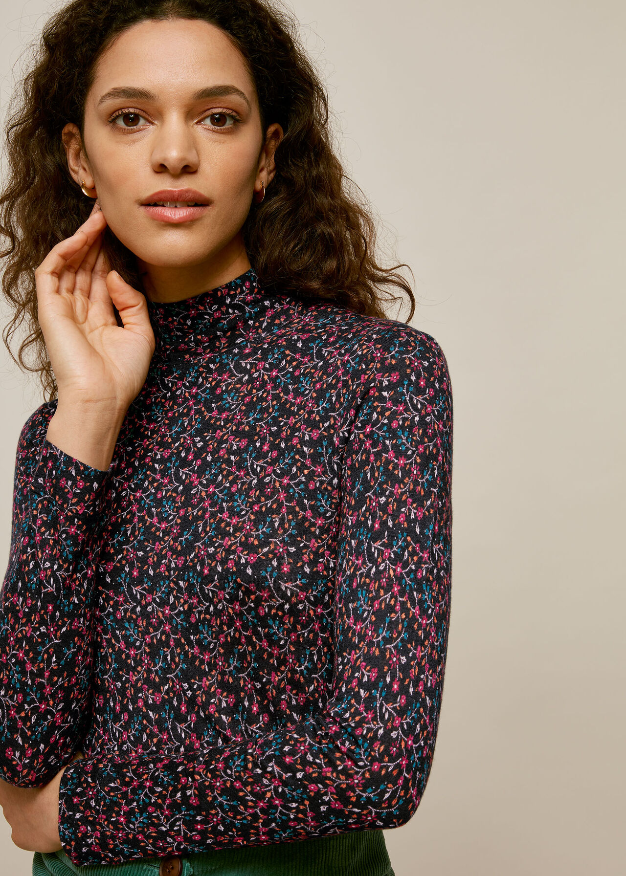 Star Print Floral Wool Mix Top Multicolour
