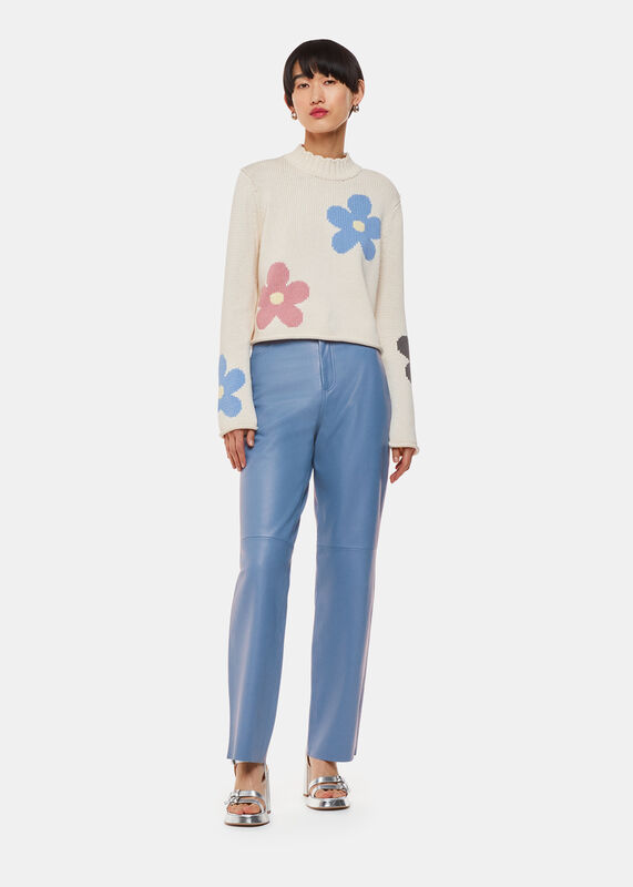 Blue Straight Leg Leather Trouser