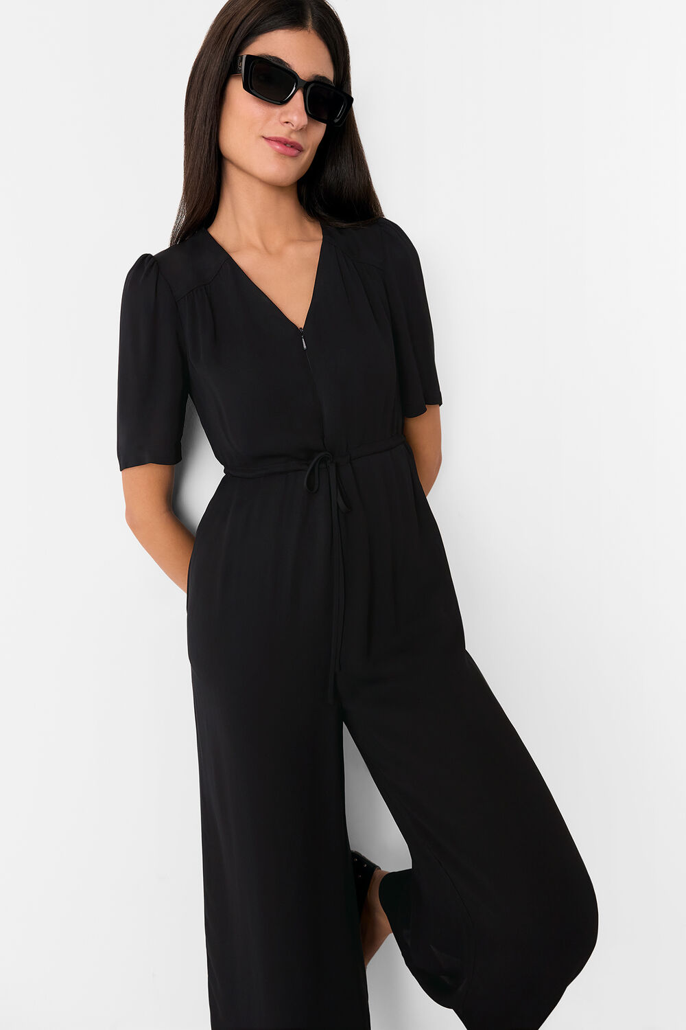 Short Sleeve Tie Jumpsuit