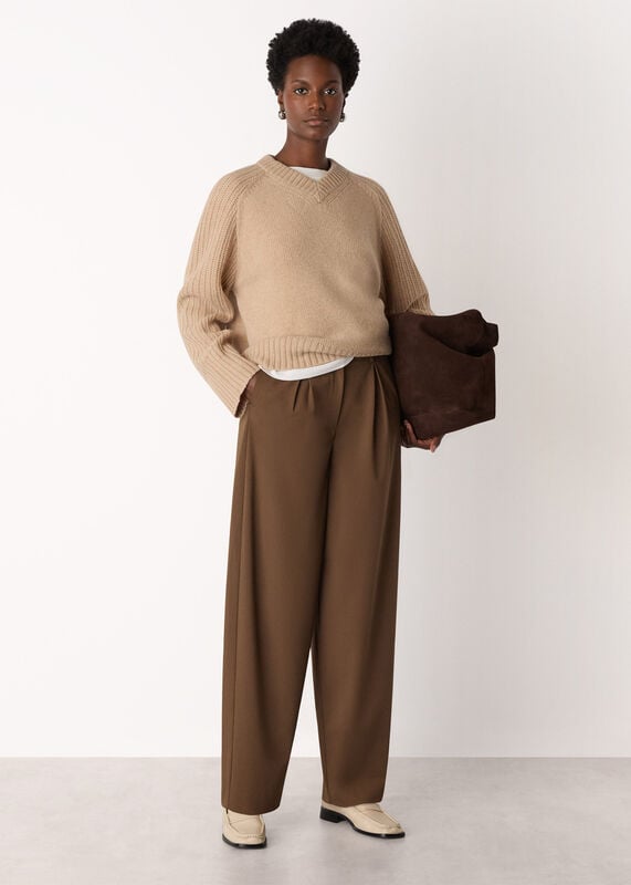 Brown Wool Blend Barrel Trouser