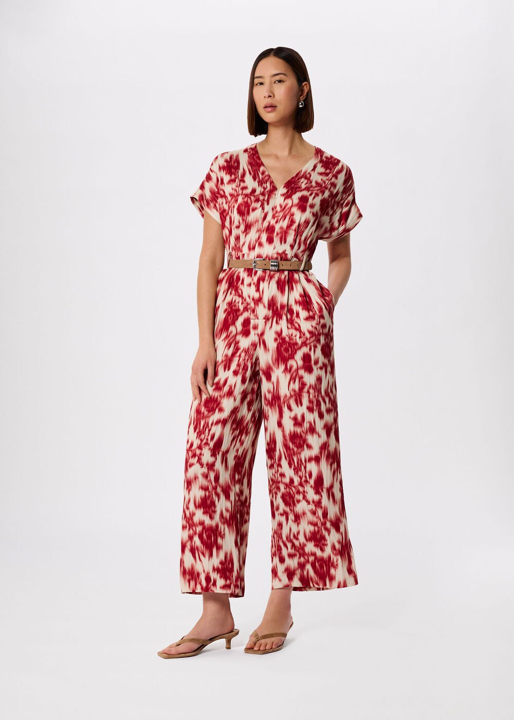 Blurred Floral Tie Jumpsuit