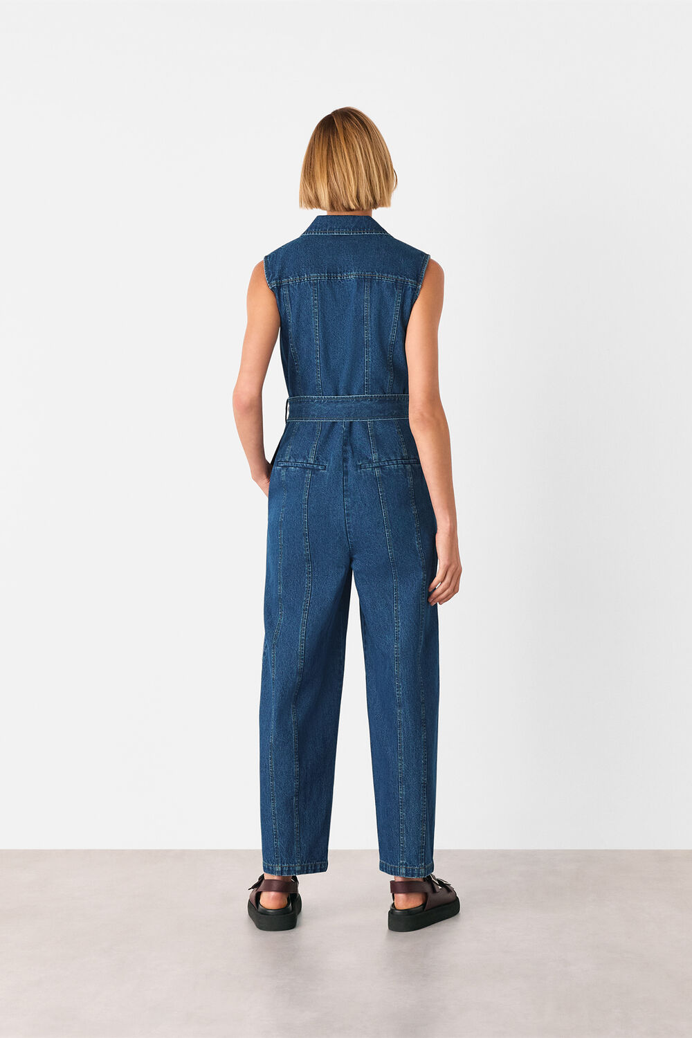 Dark Denim Barrel Leg Jumpsuit