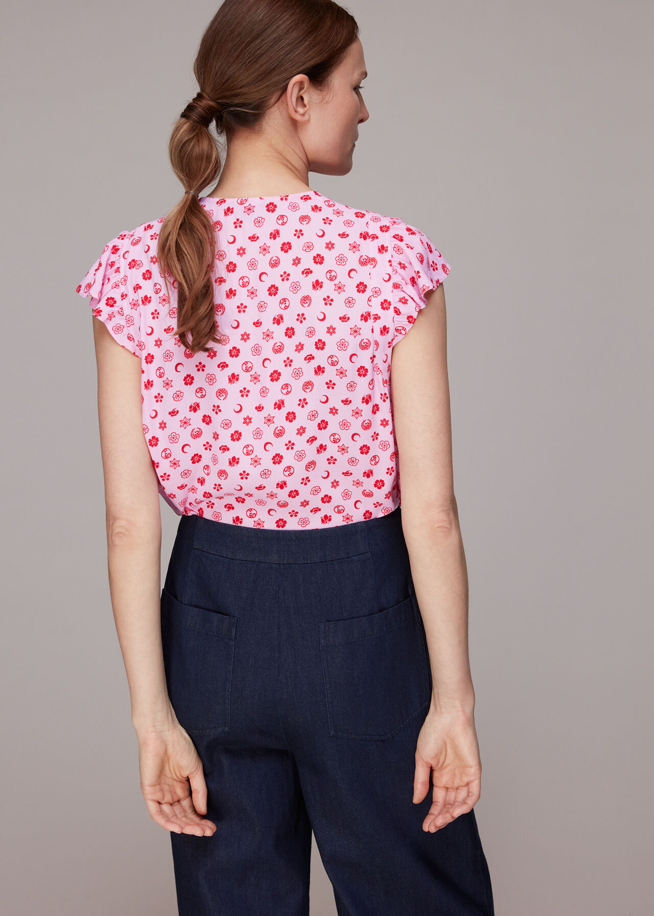 Moon Floral Frill Sleeve Top
